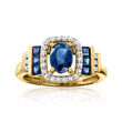 C. 1980 Vintage 1.55 ct. t.w. Sapphire and .25 ct. t.w. Diamond Ring in 10kt Yellow Gold