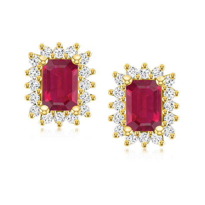 2.30 ct. t.w. Ruby Earrings with .56 ct. t.w. Diamonds in 14kt Yellow Gold