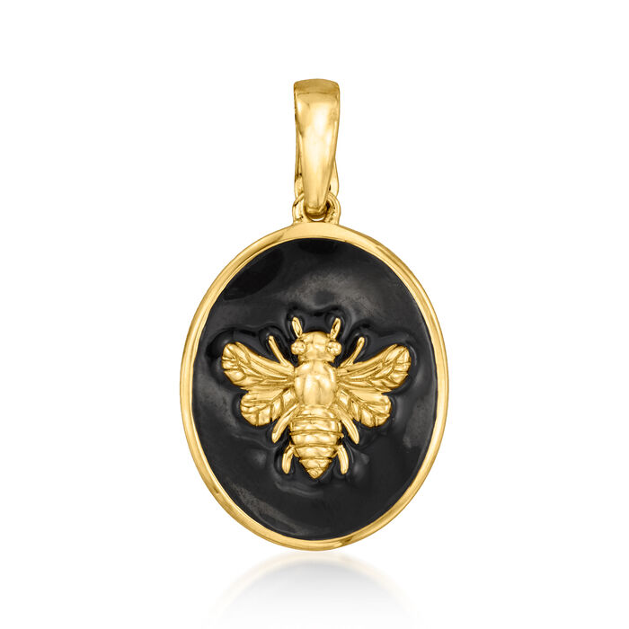 18kt Gold Over Sterling and Black Enamel Bumblebee Pendant