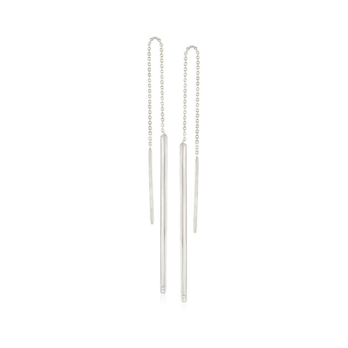 14kt White Gold Linear Threader Earrings With Diamond Accents