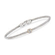 ALOR &quot;Classique&quot; Gray Stainless Steel Cable Bracelet with Diamond Accents and 18kt Yellow Gold