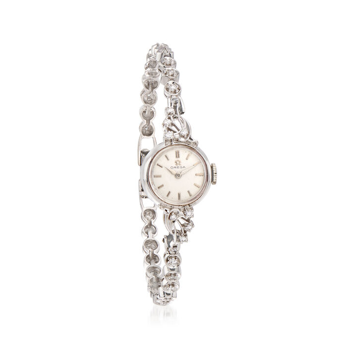 C. 1950 Vintage Omega Women's 13.5mm .90 ct. t.w. Diamond Manual Watch in 14kt White Gold