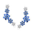 .70 ct. t.w. Sapphire and .12 ct. t.w. Diamond Floral Ear Climbers in 14kt White Gold