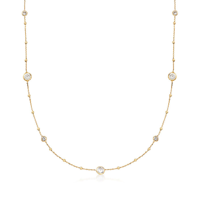 Italian 2.00 ct. t.w. CZ and 14kt Yellow Gold Bead Station Necklace