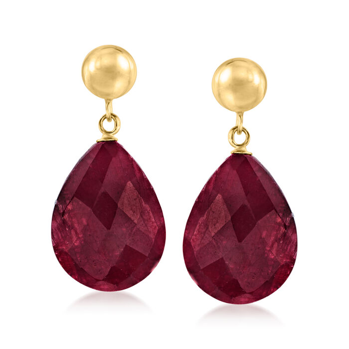 16.00 ct. t.w. Ruby Drop Earrings with 14kt Yellow Gold