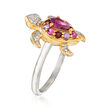 .50 ct. t.w. Multi-Gemstone and .10 ct. t.w. Diamond Turtle Ring in Sterling Silver and 18kt Gold Over Sterling
