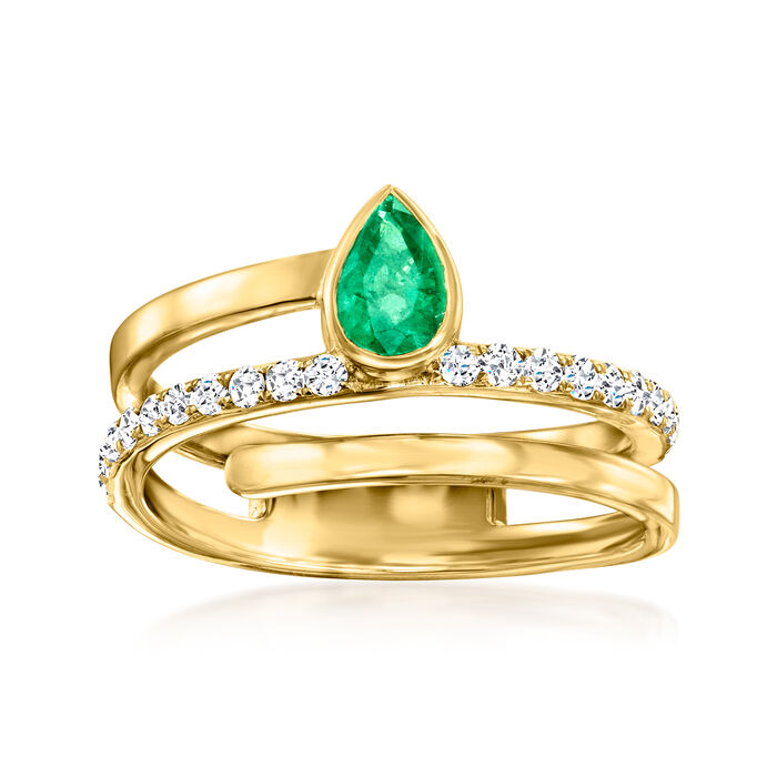 .20 Carat Emerald and .30 ct. t.w. Diamond Wrap Ring in 14kt Yellow Gold