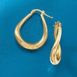 Italian 14kt Yellow Gold Oval Twist Hoop Earrings