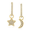 .25 ct. t.w. Diamond Star and Moon Mismatched Hoop Drop Earrings in 14kt Yellow Gold