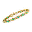 3.50 ct. t.w. Emerald and .50 ct. t.w. Diamond Clover Bracelet in 18kt Gold Over Sterling
