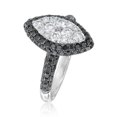 1.52 ct. t.w. Black and White Diamond Marquise-Shaped Ring in 14kt White Gold