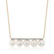 6mm Cultured Pearl and .10 ct. t.w. Diamond Bar Necklace in 14kt Yellow Gold