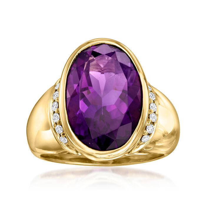 C. 1980 Vintage 10.50 Carat Amethyst Ring with .25 ct. t.w. Diamonds in 14kt Yellow Gold
