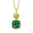 Malachite and 1.70 Carat Peridot Pendant Necklace in 18kt Gold Over Sterling