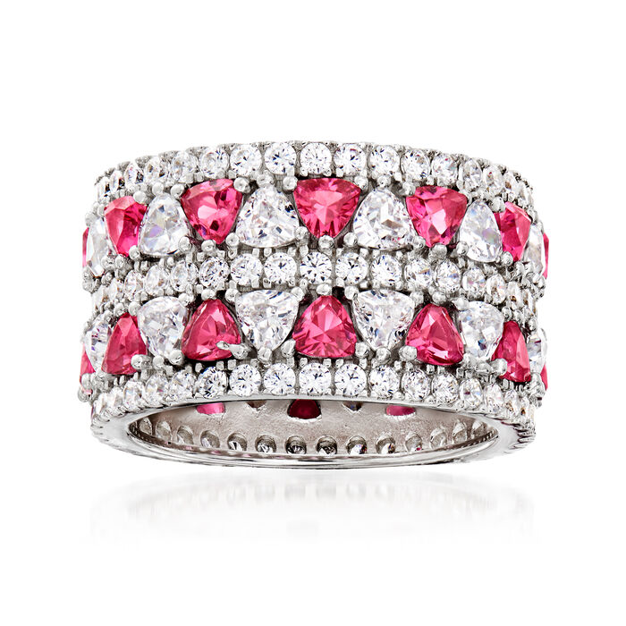 2.60 ct. t.w. CZ and 1.10 ct. t.w. Simulated Pink Sapphire Eternity Ring in Sterling Silver