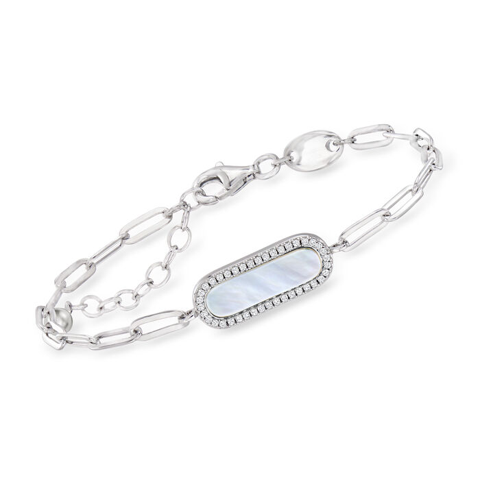 Charles Garnier Mother-of-Pearl and .20 ct. t.w. CZ Paper Clip Link Bracelet in Sterling Silver