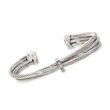 Phillip Gavriel &quot;Italian Cable&quot; Sterling Silver Three-Row Cuff Bracelet with Diamond Accents