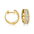 1.00 ct. t.w. Round and Baguette Diamond Hoop Earrings in 18kt Gold Over Sterling