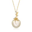 12-12.5mm Cultured South Sea Pearl Pendant Necklace with Diamond Accents in 14kt Yellow Gold
