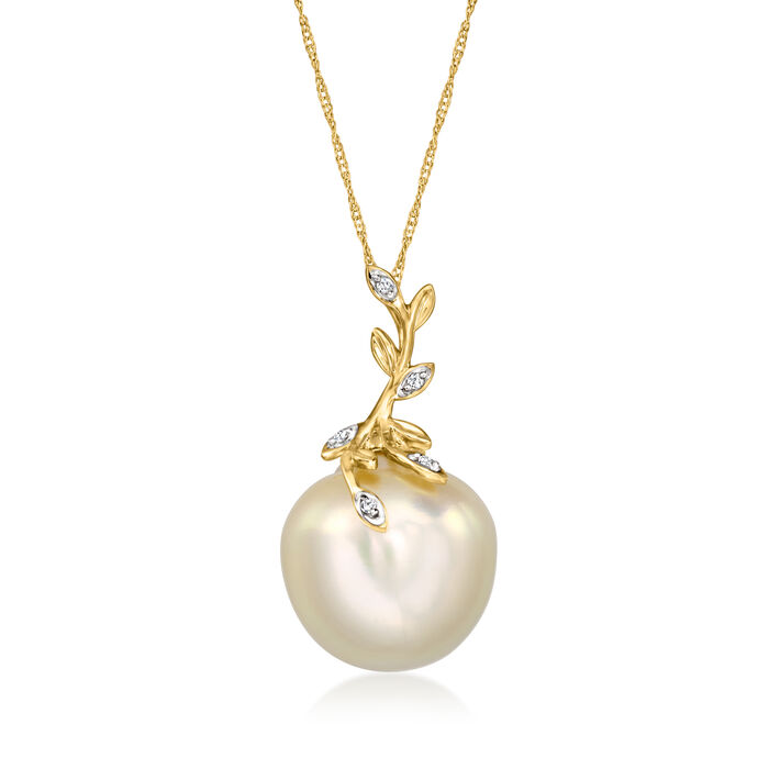 12-12.5mm Cultured South Sea Pearl Pendant Necklace with Diamond Accents in 14kt Yellow Gold