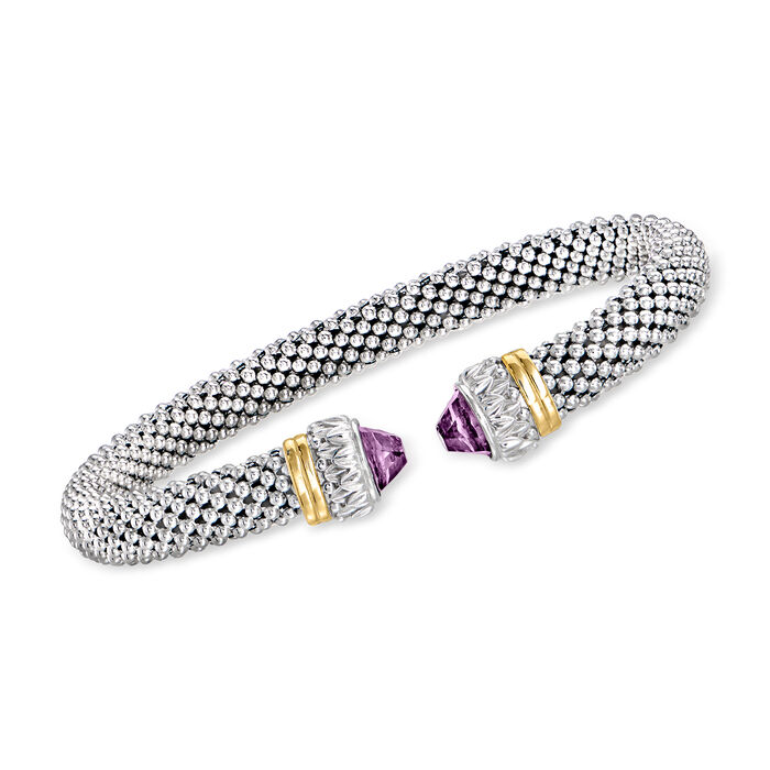 Phillip Gavriel &quot;Popcorn&quot; .60 ct. t.w. Amethyst Cuff Bracelet in Sterling Silver with 18kt Yellow Gold
