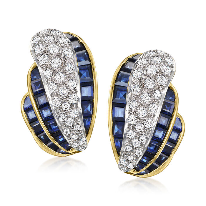C. 1980 Vintage 4.00 ct. t.w. Sapphire and 1.00 ct. t.w. Diamond Earrings in 18kt Yellow Gold