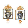 Italian King and Queen Lava Stone Cabochon Drop Earrings in 18kt Gold Over Sterling