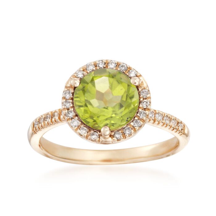 2.00 Carat Peridot and .18 ct. t.w. Diamond Ring in 14kt Yellow Gold