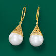 13-13.5mm Cultured Pearl Drop Earrings in 14kt Yellow Gold