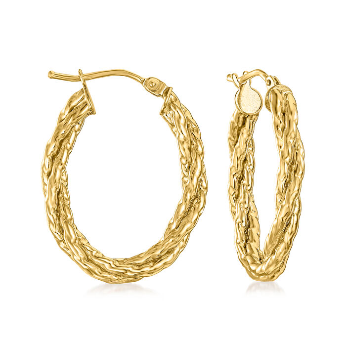 Italian 14kt Yellow Gold Twisted Oval Hoop Earrings