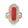 Red Coral and .57 ct. t.w. Diamond Ring in 18kt Gold Over Sterling