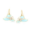 2.00 ct. t.w. White Topaz Sun Hat Drop Earrings with Blue and White Enamel in 18kt Gold Over Sterling