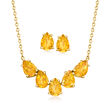 4.40 ct. t.w. Citrine Jewelry Set: Earrings and Five-Stone Necklace in 18kt Gold Over Sterling