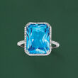 13.00 Carat Swiss Blue Topaz and .20 ct. t.w. Diamond Ring in 14kt White Gold