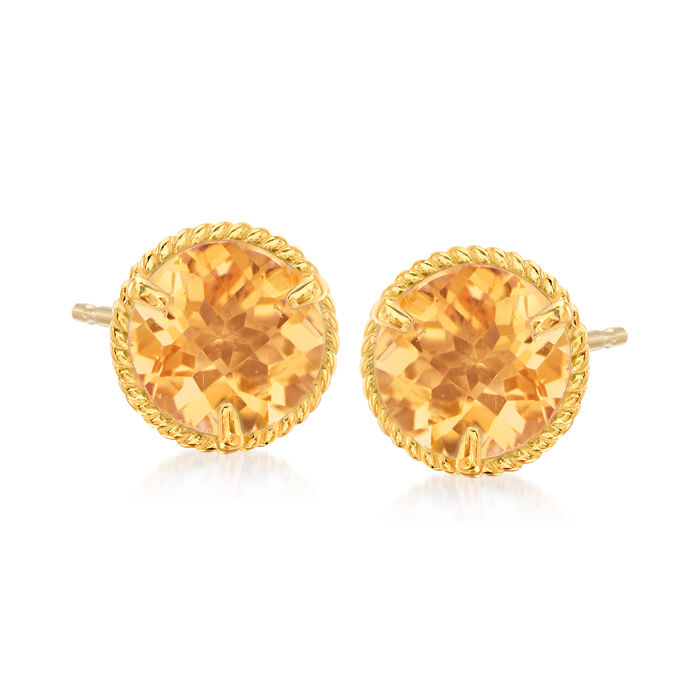 1.40 ct. t.w. Citrine Roped-Edge Stud Earrings in 14kt Yellow Gold