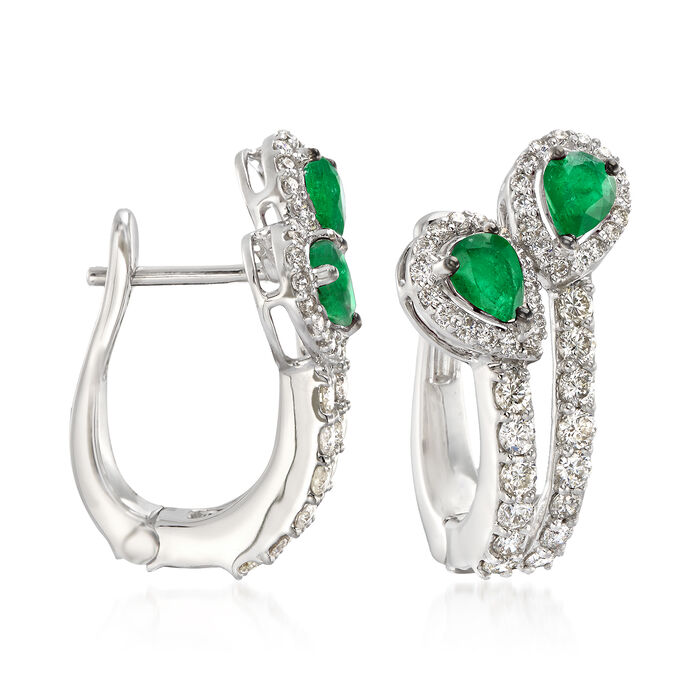 1.10 ct. t.w. Emerald and 1.04 ct. t.w. Diamond Drop Earrings in 18kt White Gold