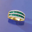 1.50 ct. t.w. Emerald and .73 ct. t.w. Diamond Multi-Row Dome Ring in 14kt Yellow Gold