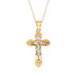 C. 1980 Vintage 10kt Yellow Gold and 14kt White Gold Crucifix Pendant Necklace