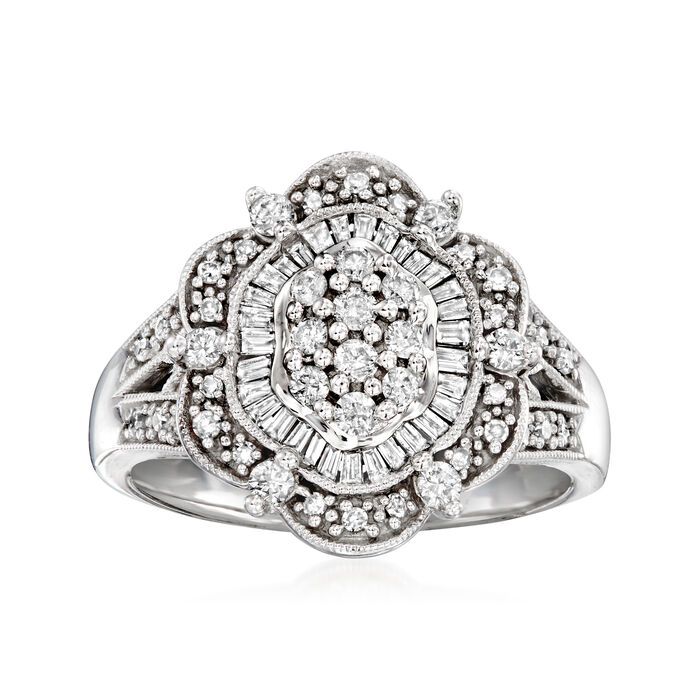 C. 1990 Vintage 1.40 ct. t.w. Diamond Floral Ring in 14kt White Gold