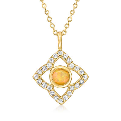 Opal and 1.40 ct. t.w. White Zircon Jewelry Set: Earrings and Pendant Necklace in 18kt Gold Over Sterling