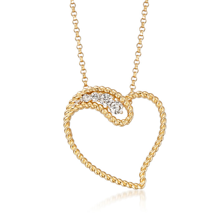Roberto Coin &quot;Barocco&quot; .12 ct. t.w. Diamond Heart Pendant Necklace in 18kt Yellow Gold