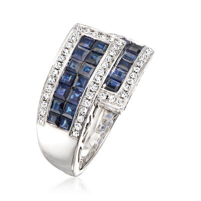 1.70 ct. t.w. Sapphire and .31 ct. t.w. Diamond Bypass Ring in 14kt White Gold