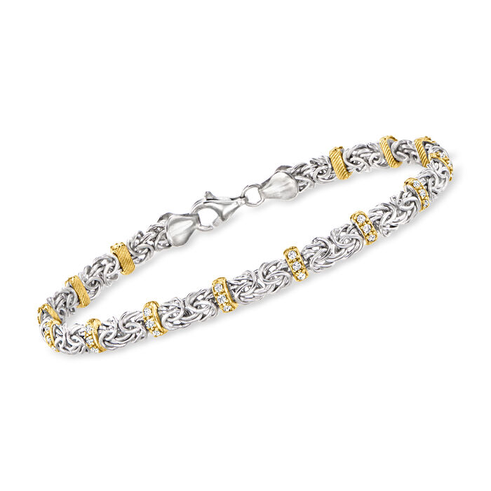.20 ct. t.w. CZ Byzantine Bracelet in Sterling Silver and 18kt Gold Over Sterling