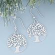 Italian Sterling Silver Diamond-Cut and Polished Tree of Life Drop Earrings