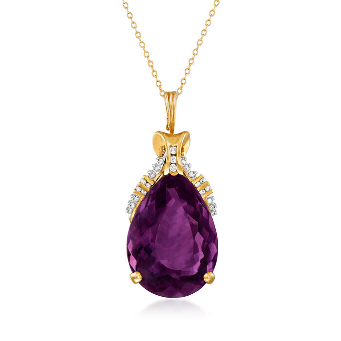 C. 1970 Vintage 44.30 Carat Amethyst and .40 ct. t.w. Diamond Pendant Necklace in 14kt Yellow Gold