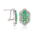 2.90 ct. t.w. Emerald and .44 ct. t.w. Diamond Flower Earrings in Sterling Silver