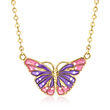 Italian Multicolored Enamel Butterfly Necklace in 14kt Yellow Gold