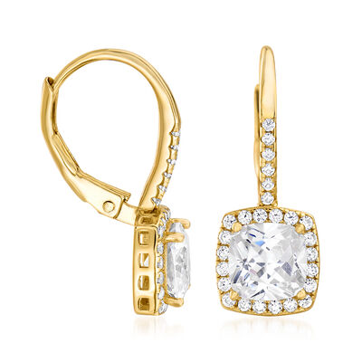 2.25 ct. t.w. CZ Square Drop Earrings in 18kt Gold Over Sterling