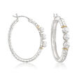4-4.5mm Cultured Button Pearl and Sterling Silver Hoop Earrings with 14kt Gold