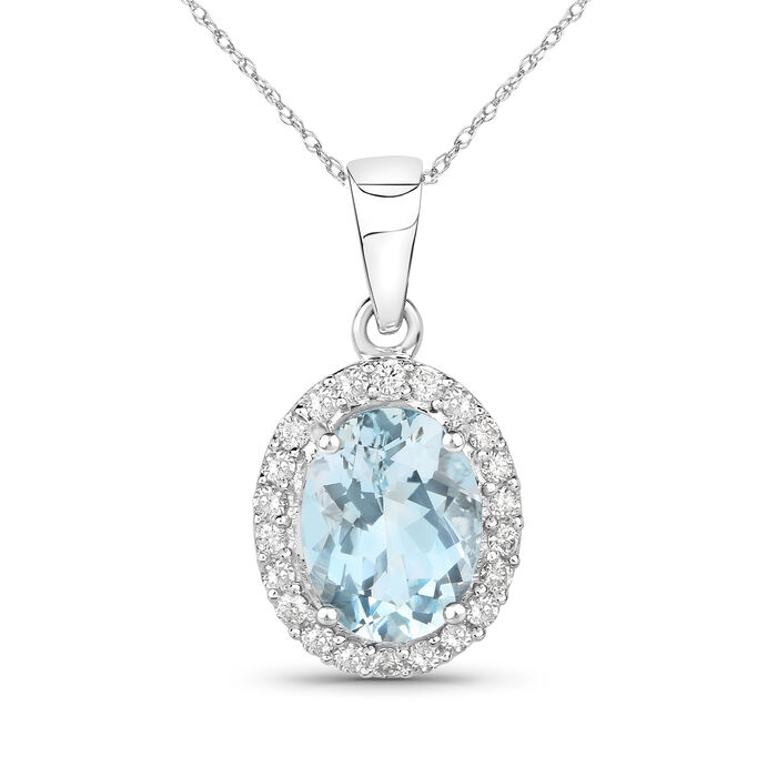 1.40 Carat Aquamarine and .22 ct. t.w. Diamond Pendant Necklace in 14kt White Gold